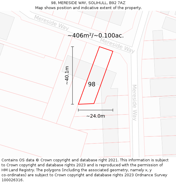 98, MERESIDE WAY, SOLIHULL, B92 7AZ: Plot and title map