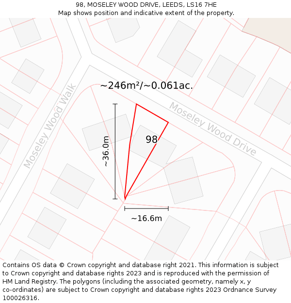 98, MOSELEY WOOD DRIVE, LEEDS, LS16 7HE: Plot and title map