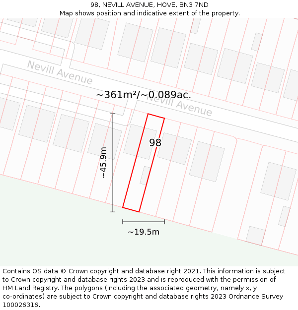 98, NEVILL AVENUE, HOVE, BN3 7ND: Plot and title map
