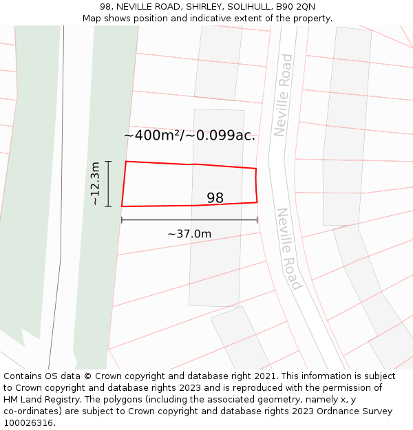 98, NEVILLE ROAD, SHIRLEY, SOLIHULL, B90 2QN: Plot and title map