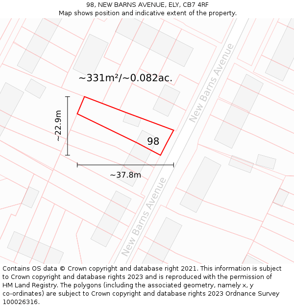 98, NEW BARNS AVENUE, ELY, CB7 4RF: Plot and title map