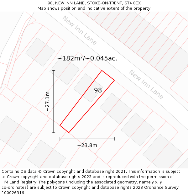 98, NEW INN LANE, STOKE-ON-TRENT, ST4 8EX: Plot and title map