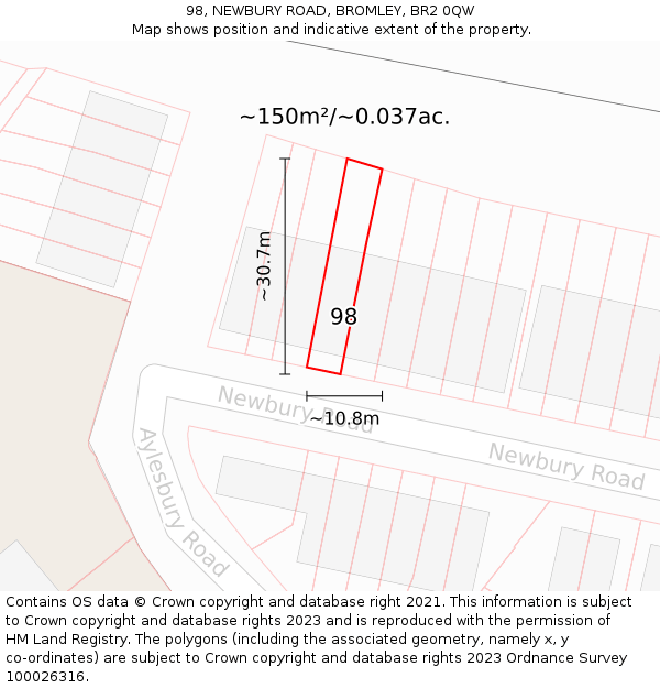 98, NEWBURY ROAD, BROMLEY, BR2 0QW: Plot and title map
