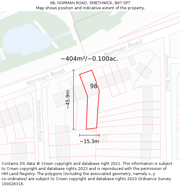 98, NORMAN ROAD, SMETHWICK, B67 5PT: Plot and title map