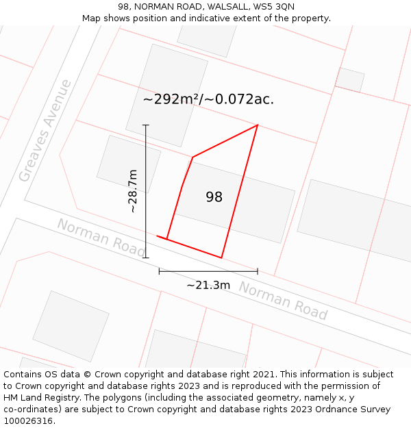 98, NORMAN ROAD, WALSALL, WS5 3QN: Plot and title map