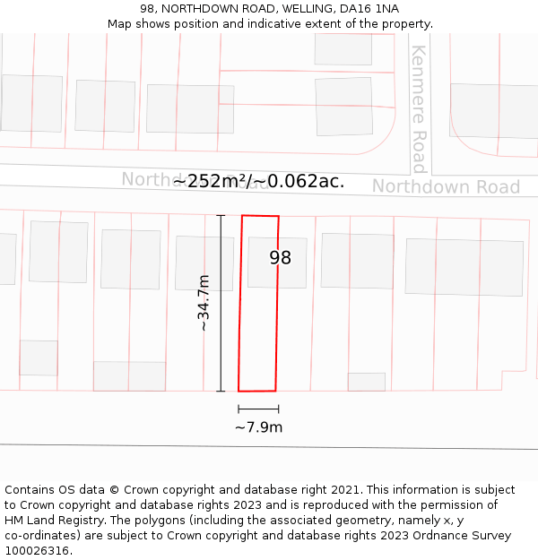 98, NORTHDOWN ROAD, WELLING, DA16 1NA: Plot and title map