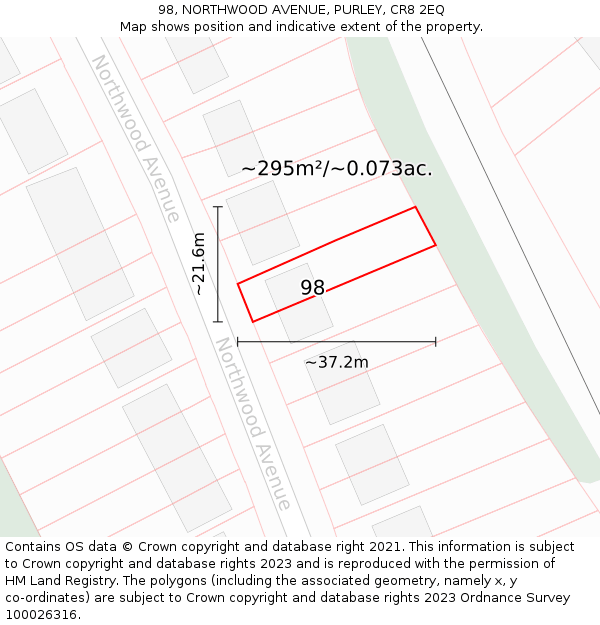 98, NORTHWOOD AVENUE, PURLEY, CR8 2EQ: Plot and title map