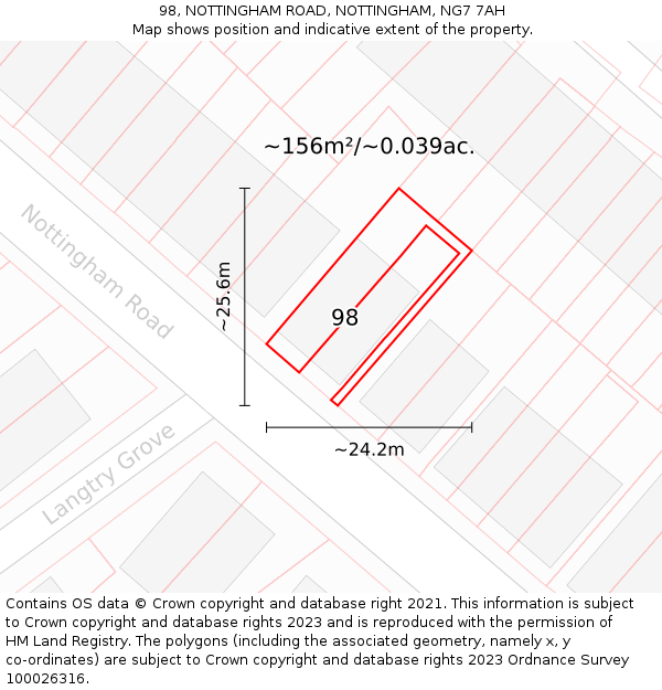 98, NOTTINGHAM ROAD, NOTTINGHAM, NG7 7AH: Plot and title map