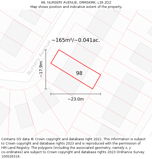 98, NURSERY AVENUE, ORMSKIRK, L39 2DZ: Plot and title map