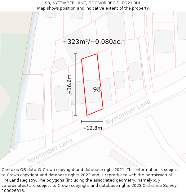 98, NYETIMBER LANE, BOGNOR REGIS, PO21 3HL: Plot and title map