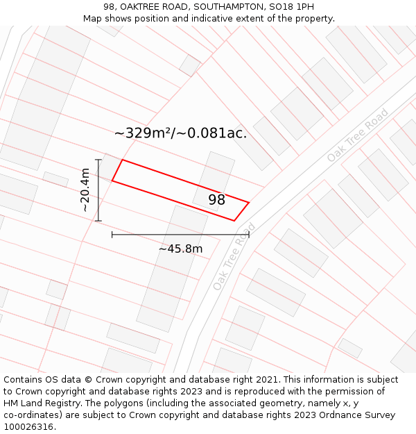98, OAKTREE ROAD, SOUTHAMPTON, SO18 1PH: Plot and title map