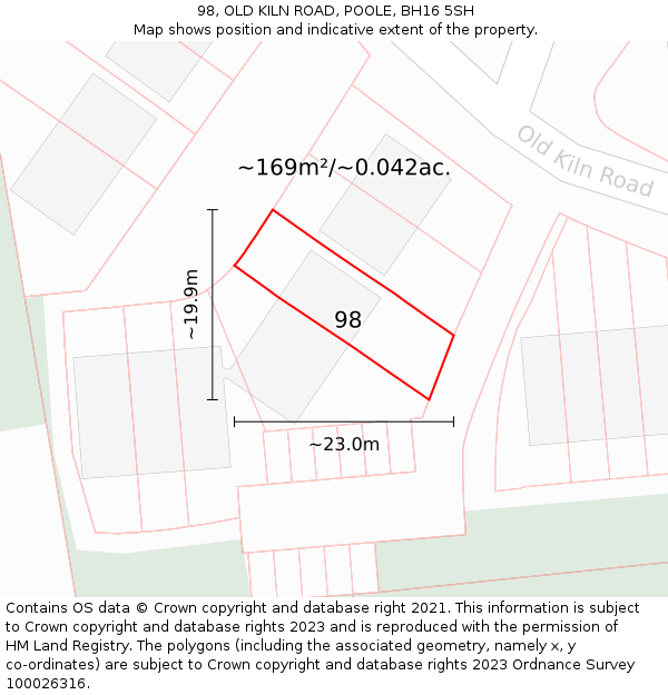 98, OLD KILN ROAD, POOLE, BH16 5SH: Plot and title map