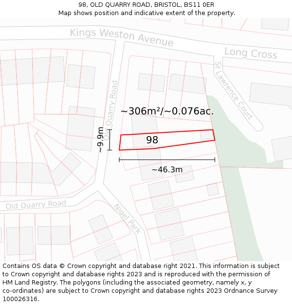 98, OLD QUARRY ROAD, BRISTOL, BS11 0ER: Plot and title map