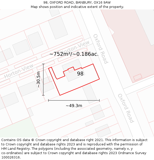 98, OXFORD ROAD, BANBURY, OX16 9AW: Plot and title map