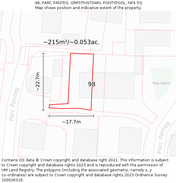 98, PARC PANTEG, GRIFFITHSTOWN, PONTYPOOL, NP4 5YJ: Plot and title map