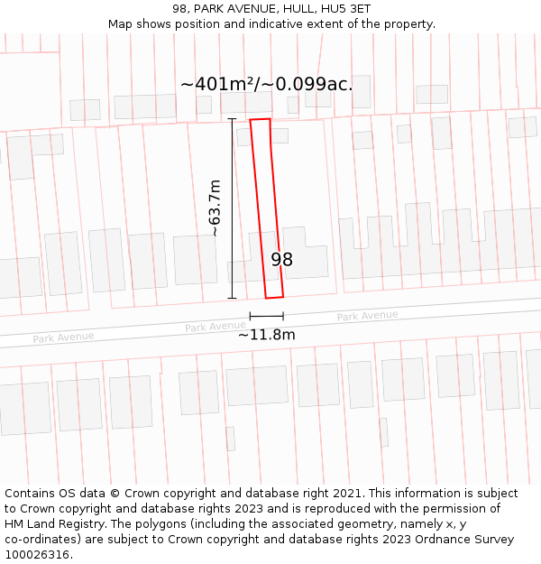 98, PARK AVENUE, HULL, HU5 3ET: Plot and title map