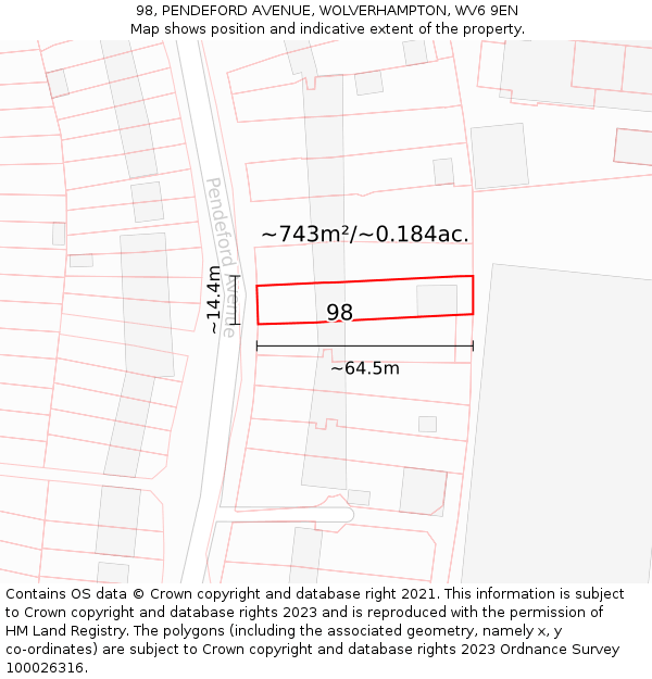 98, PENDEFORD AVENUE, WOLVERHAMPTON, WV6 9EN: Plot and title map