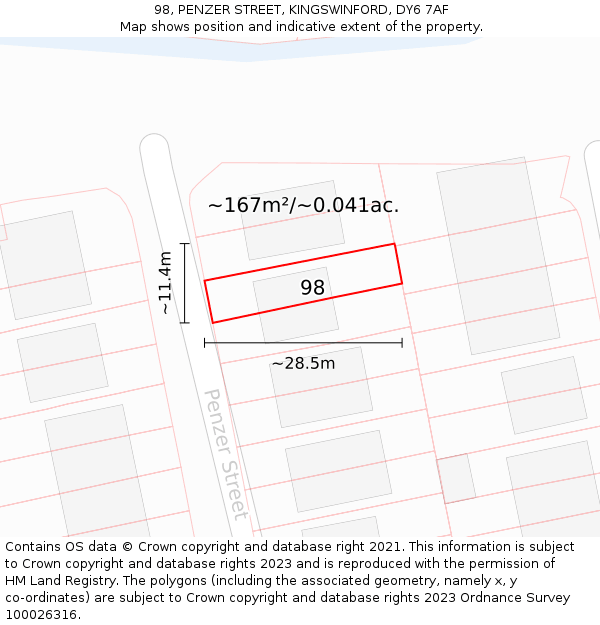 98, PENZER STREET, KINGSWINFORD, DY6 7AF: Plot and title map