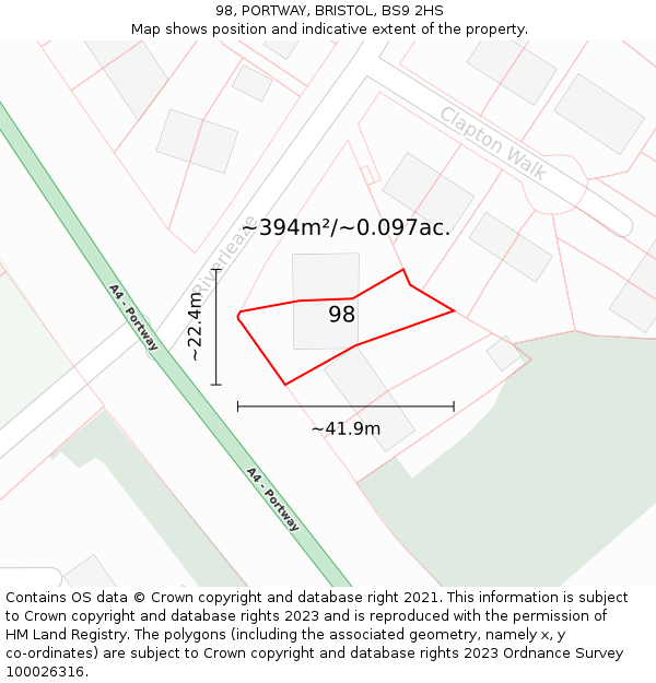 98, PORTWAY, BRISTOL, BS9 2HS: Plot and title map