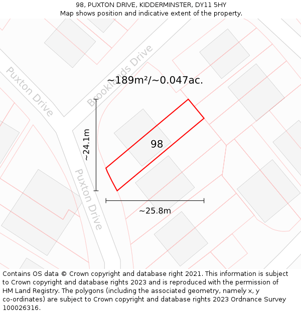 98, PUXTON DRIVE, KIDDERMINSTER, DY11 5HY: Plot and title map