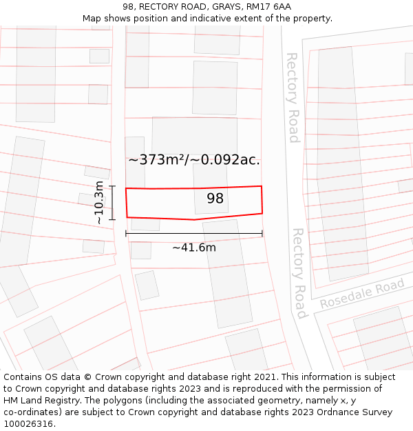 98, RECTORY ROAD, GRAYS, RM17 6AA: Plot and title map