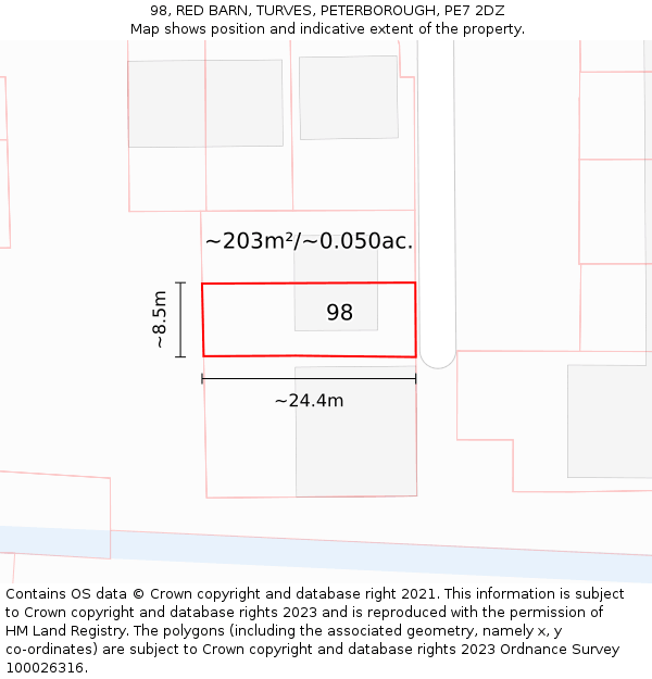 98, RED BARN, TURVES, PETERBOROUGH, PE7 2DZ: Plot and title map