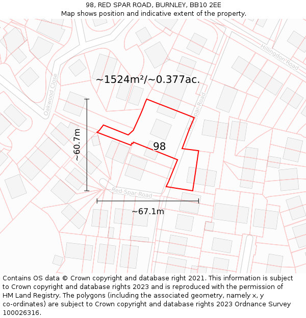 98, RED SPAR ROAD, BURNLEY, BB10 2EE: Plot and title map