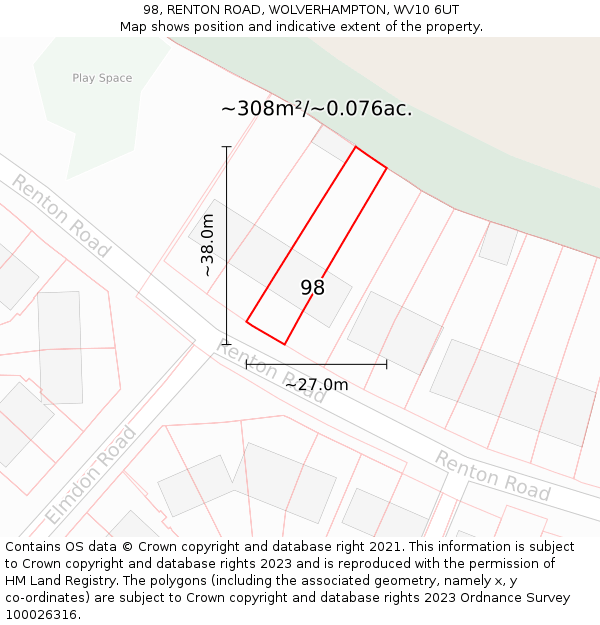 98, RENTON ROAD, WOLVERHAMPTON, WV10 6UT: Plot and title map