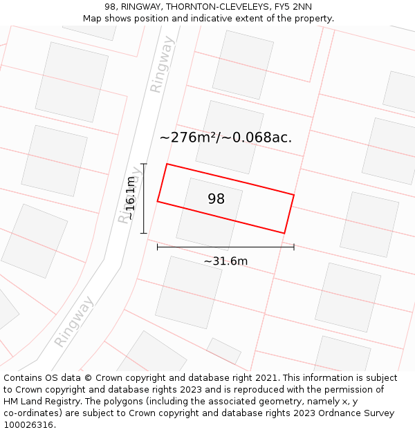 98, RINGWAY, THORNTON-CLEVELEYS, FY5 2NN: Plot and title map