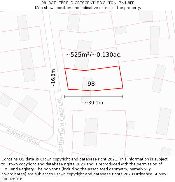 98, ROTHERFIELD CRESCENT, BRIGHTON, BN1 8FP: Plot and title map