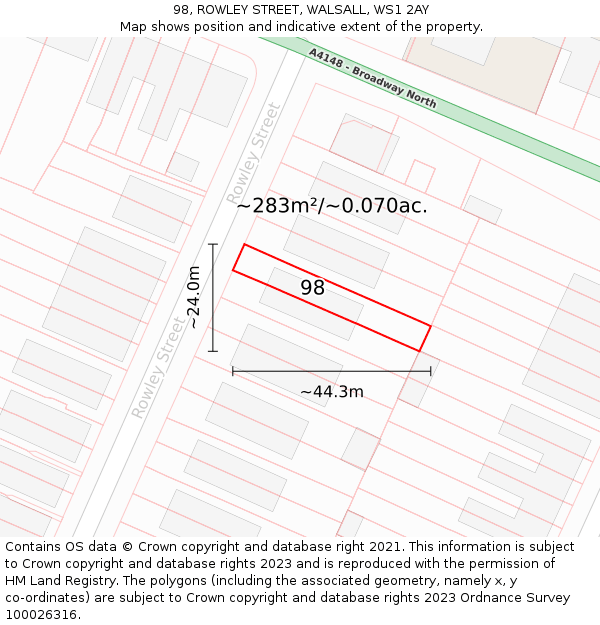 98, ROWLEY STREET, WALSALL, WS1 2AY: Plot and title map