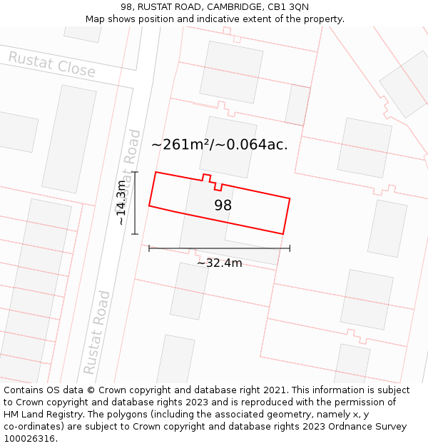 98, RUSTAT ROAD, CAMBRIDGE, CB1 3QN: Plot and title map