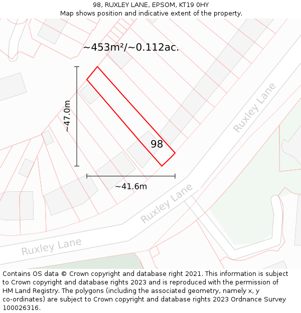 98, RUXLEY LANE, EPSOM, KT19 0HY: Plot and title map
