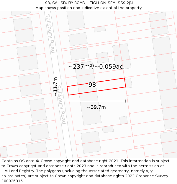 98, SALISBURY ROAD, LEIGH-ON-SEA, SS9 2JN: Plot and title map