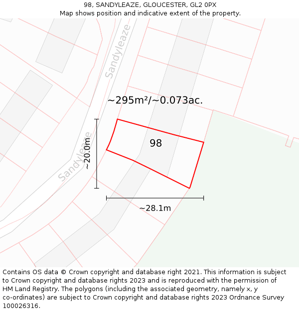 98, SANDYLEAZE, GLOUCESTER, GL2 0PX: Plot and title map