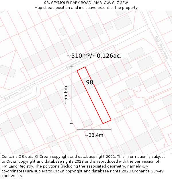 98, SEYMOUR PARK ROAD, MARLOW, SL7 3EW: Plot and title map