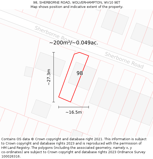 98, SHERBORNE ROAD, WOLVERHAMPTON, WV10 9ET: Plot and title map