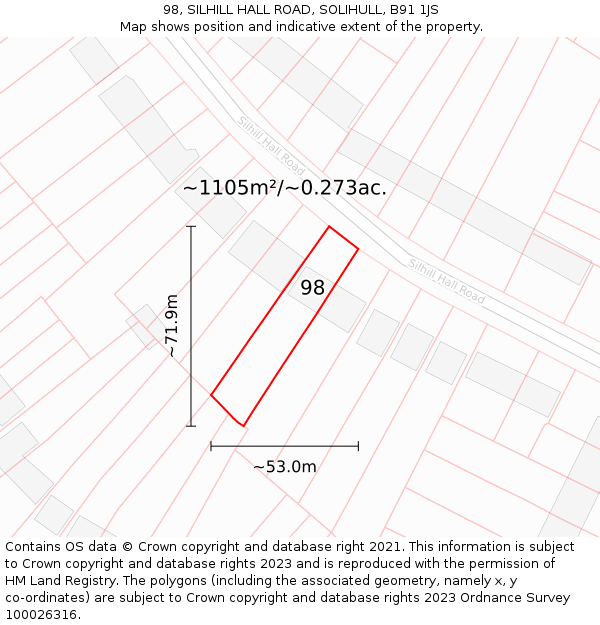 98, SILHILL HALL ROAD, SOLIHULL, B91 1JS: Plot and title map