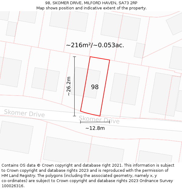 98, SKOMER DRIVE, MILFORD HAVEN, SA73 2RP: Plot and title map