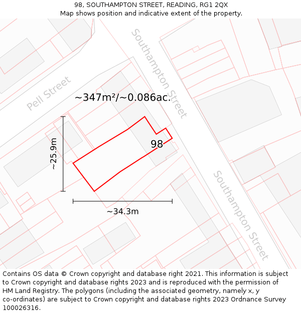 98, SOUTHAMPTON STREET, READING, RG1 2QX: Plot and title map
