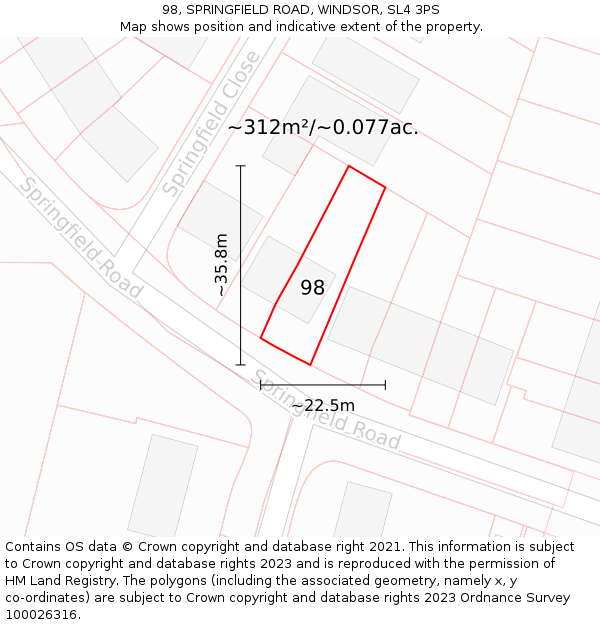 98, SPRINGFIELD ROAD, WINDSOR, SL4 3PS: Plot and title map