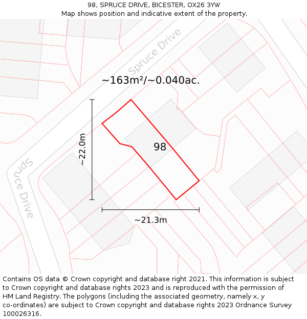 98, SPRUCE DRIVE, BICESTER, OX26 3YW: Plot and title map