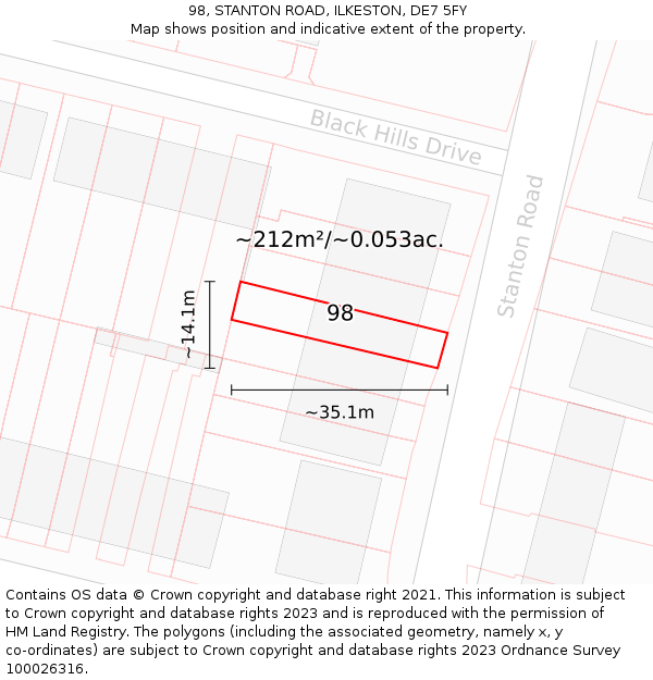 98, STANTON ROAD, ILKESTON, DE7 5FY: Plot and title map
