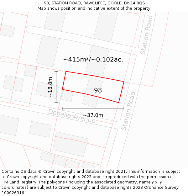 98, STATION ROAD, RAWCLIFFE, GOOLE, DN14 8QS: Plot and title map