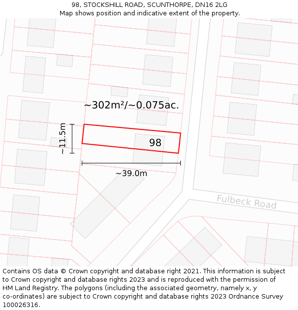 98, STOCKSHILL ROAD, SCUNTHORPE, DN16 2LG: Plot and title map