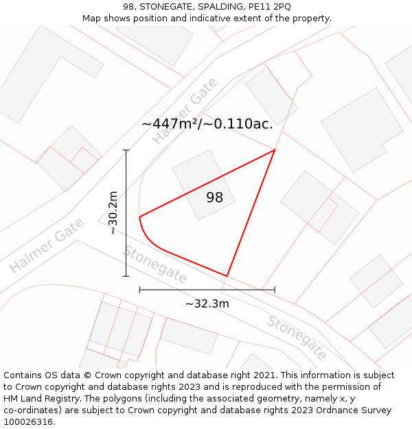 98, STONEGATE, SPALDING, PE11 2PQ: Plot and title map