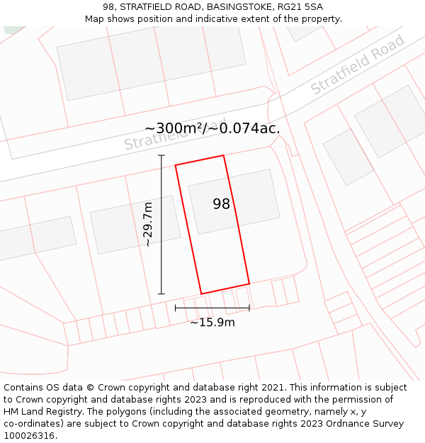 98, STRATFIELD ROAD, BASINGSTOKE, RG21 5SA: Plot and title map