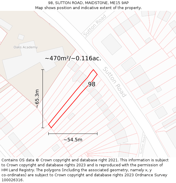 98, SUTTON ROAD, MAIDSTONE, ME15 9AP: Plot and title map