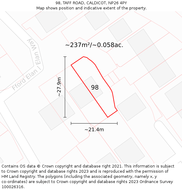 98, TAFF ROAD, CALDICOT, NP26 4PY: Plot and title map