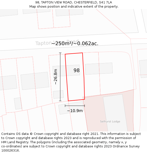 98, TAPTON VIEW ROAD, CHESTERFIELD, S41 7LA: Plot and title map